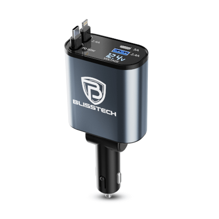 ที่ชาร์จในรถยนต์ BLISSTECH รุ่น ULTRA-CL 60W FAST CHARGE สายชาร์จยืดหดได้ 120ซม. TYPE-C / LIGHTNING / USB-A / USB-C_0